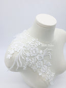 1 pair x Large Ivory Beaded Floral Lace Applique, 36x21.5cm