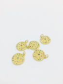 1 x 18K Gold Plated Celestial Coin Pendant with Multicolour Cubic Zirconia, 18x16mm (2859)