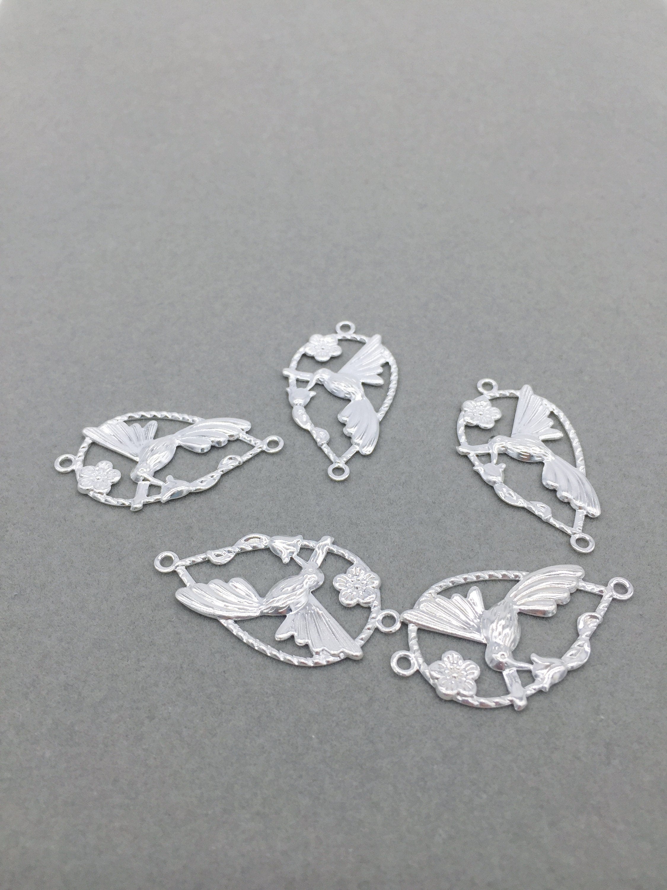 2 x Silver Plated Bird Earring Connectors, 34x19mm Earring Links (2861)