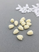 8 x Carved Coral Flower Buds, 8x11mm Cream Flower Bud Beads (2864)