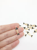 10 x Gold Fishbone Charms with Enamel, 24x8.5mm (2557)