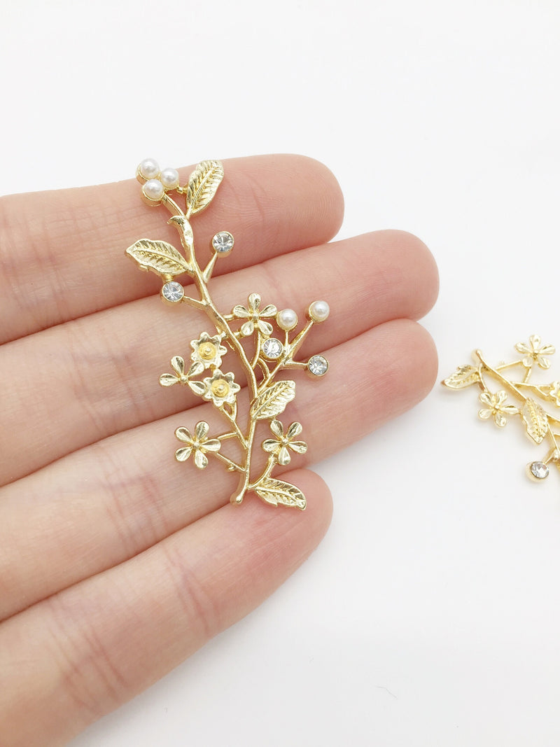 2 x Gold Flower Branch Charms, 50x24mm (3516)