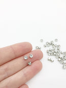 72 x Clear Crystal Sew On Rhinestones in Rhodium Base, 4.3mm, 4mm or 3.7mm (3359)