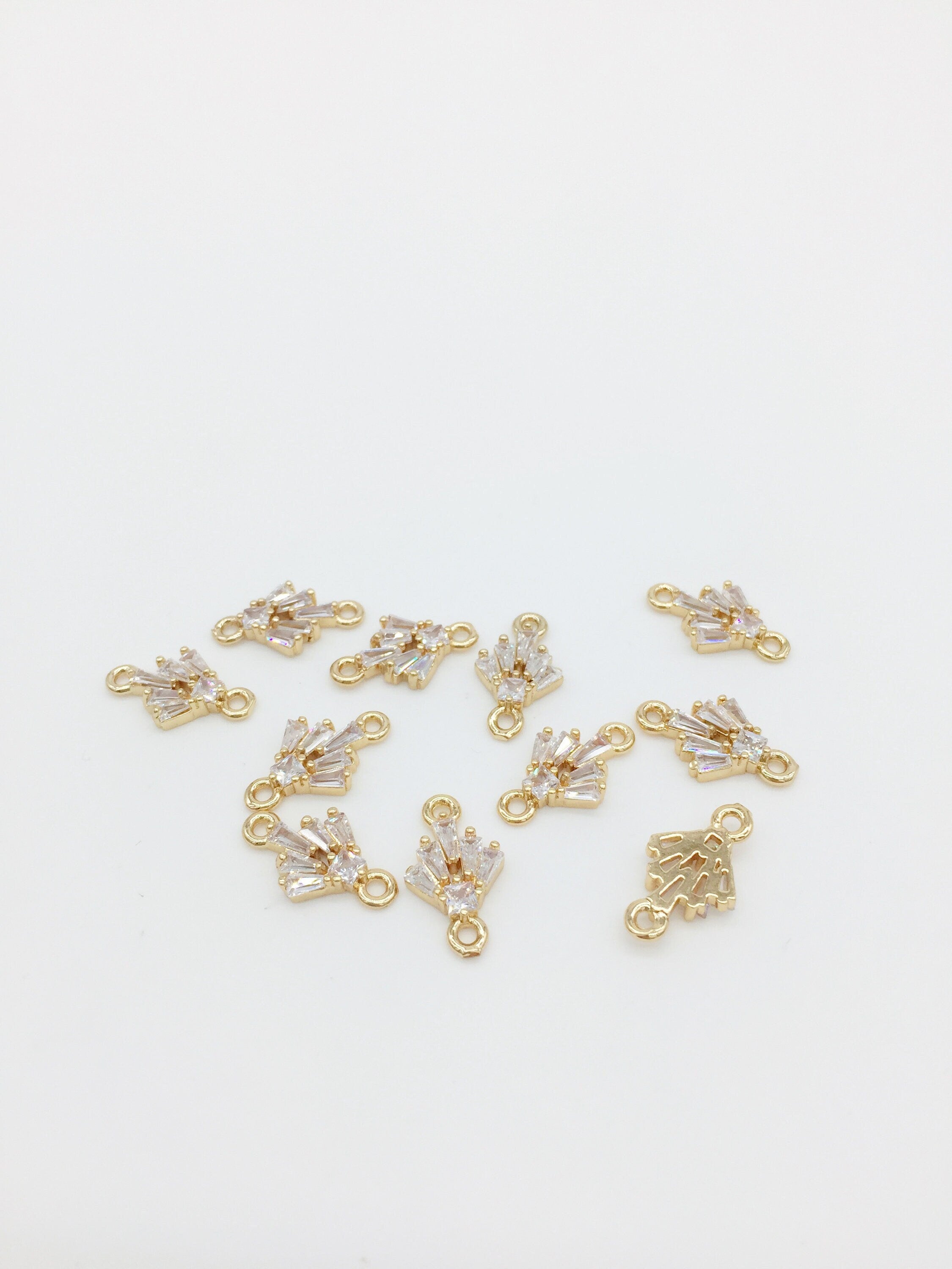 2 x 24K Gold Plated Baguette Cut Cubic Zirconia Jewelry Links, 15x9mm (1573)