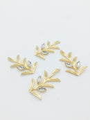 2 x Gold Metal Crystal Leaf Branch Blanks, 39x23mm (3512)