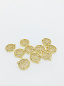 1 x 18K Gold Plated Om Charms with Cubic Zirconia, 17x15mm (1582)