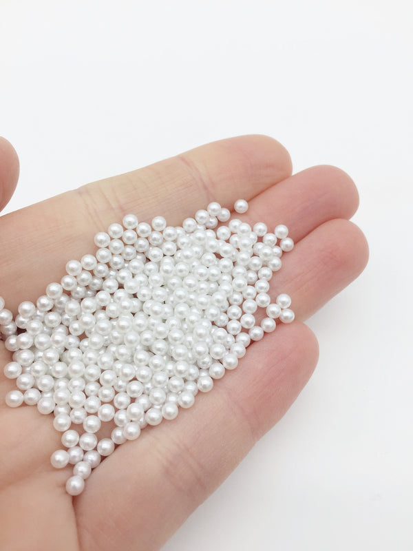 500 x Round White Acrylic Pearl Beads No Hole, 3mm (3357)