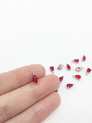 2 x Rhodium Plated Tiny Red Cubic Zirconia Teardrop Charms, 8x4mm (0244)