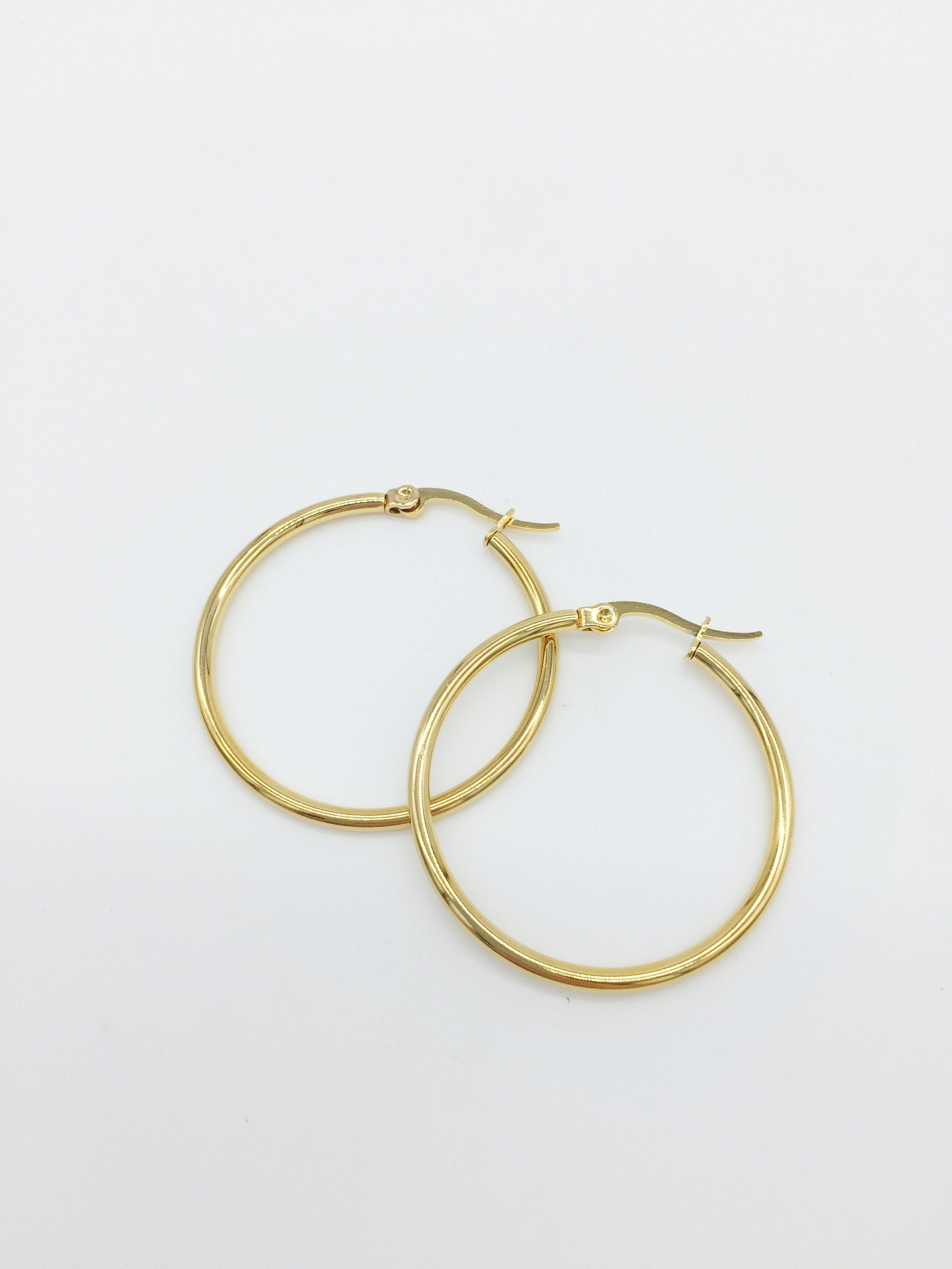 1 pair x Gold Plated Stainless Steel Earring Hoops, 32mm (3368)