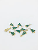 12 x Green Enamel Christmas Tree Charms, 21x11mm (2888)