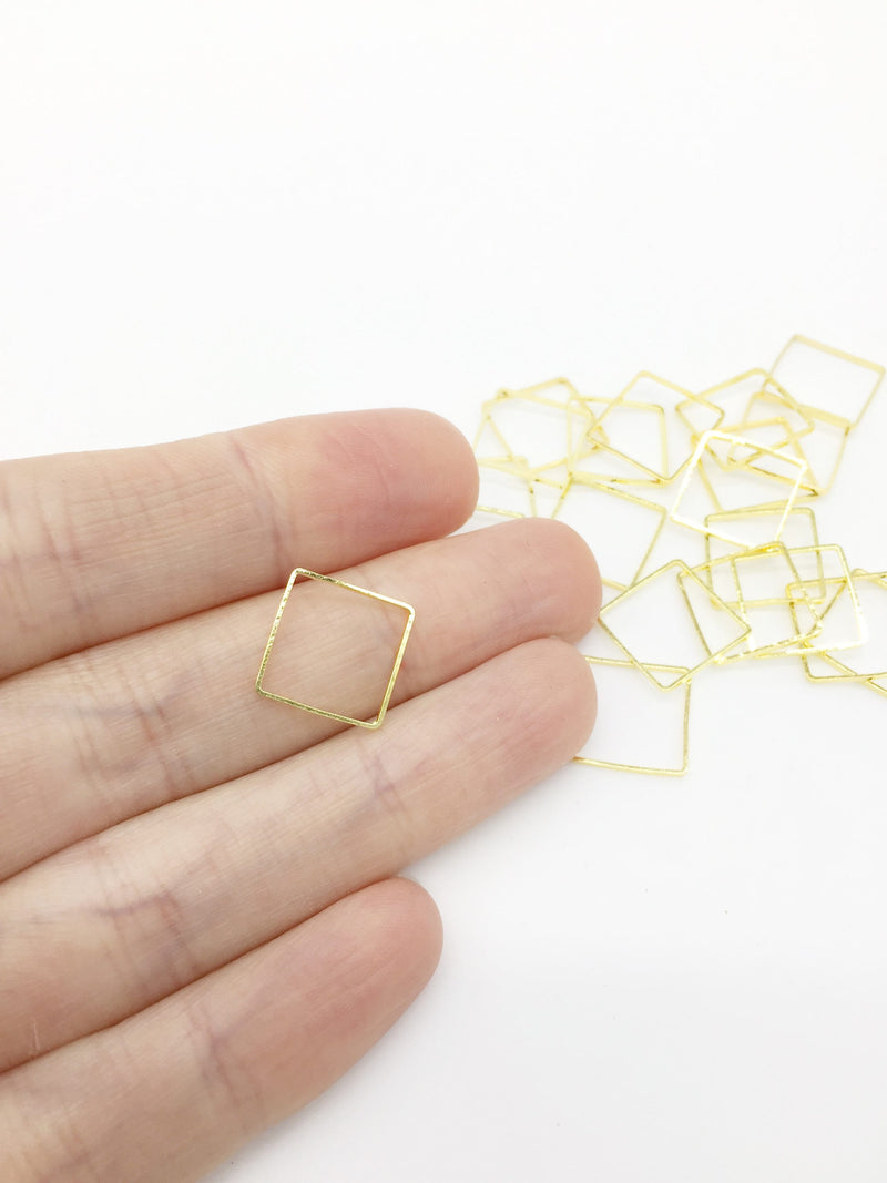 30 x Gold Square Connectors, 12mm Square Brass Linking Rings (3263)
