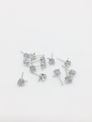 2 pairs x Rhodium Plated Cubic Zirconia Earring Studs with Loops (1598)