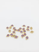 2 x 24K Gold Plated Purple Cubic Zirconia Jewellery Links with 2 Loops, 10x6.5mm (1574)