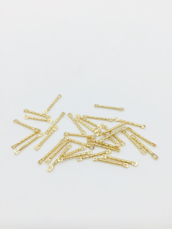 20 x 18K Gold Plated Textured Bar Connectors, 15x1mm (1231)