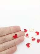 10 x Enamelled Heart Pendants in Gold, 13x10mm (1238)