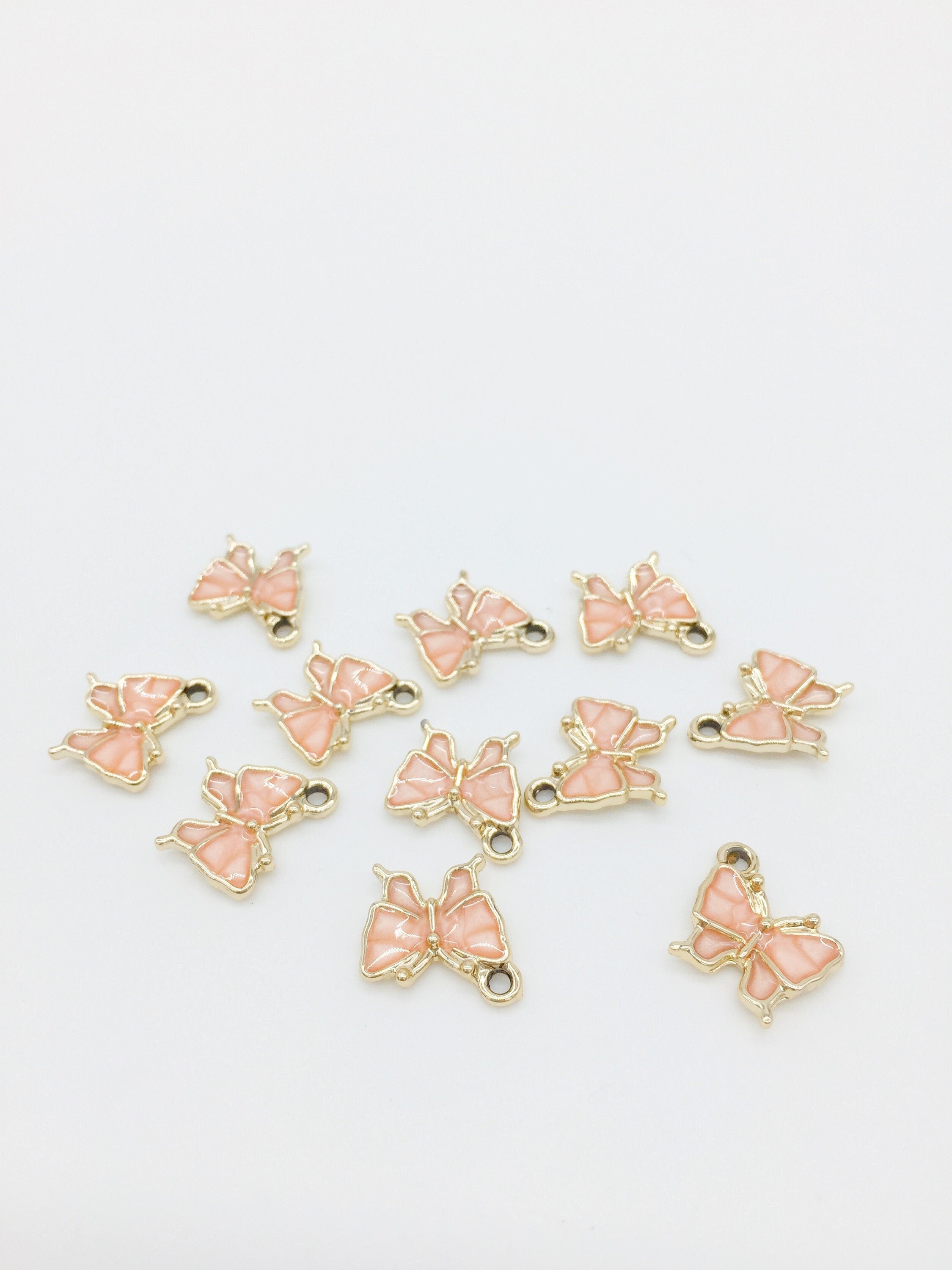 8 x Blush Pink Enamel Butterfly Charms, 16x11mm, Light Gold Base (1242)