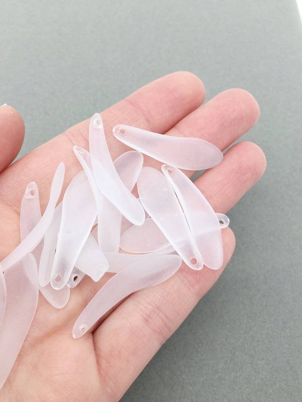 50 x Frosted White Long Petal Charms, 35x10.5mm Lucite Leaves (3374)