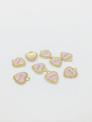 10 x Gold Tone Pink Enamel Heart Charms, 16x14mm (1226)