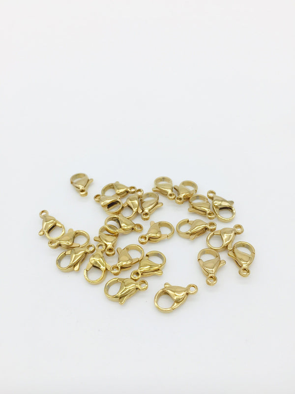 4 x 24K Gold Plated Steel Lobster Clasps, 12mm (SS017)