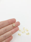 2 x 18K Gold Plated Tiny Star Charms with Cubic Zirconia, 11x9mm (1240)