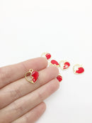 10 x Gold Tone Red Enamel Broken Heart Charms, 15x15mm (1260)