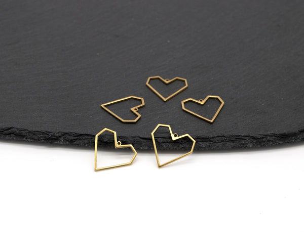 8 x Raw Brass Open Heart Outline Charms, 20x20mm (C0216)