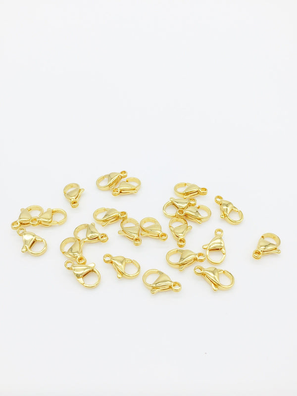 4 x 24K Gold Plated Lobster Clasps, 12x7mm (SS016)
