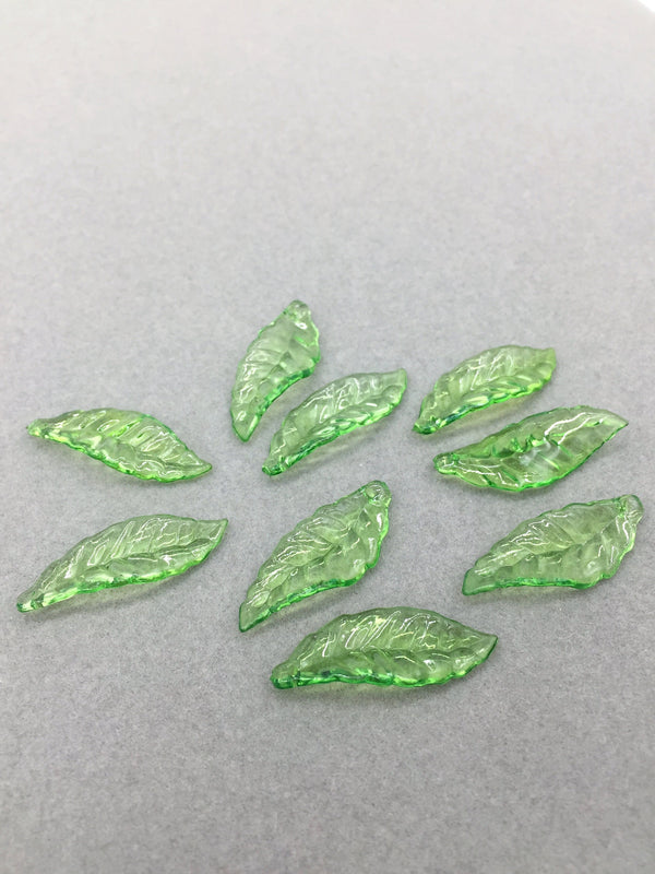 50 x Transparent Green Acrylic Leaf Beads, 10x28mm Green Lucite Leaves