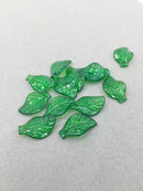 60 x Bottle Green Acrylic Leaf Charms, 13x19.5mm