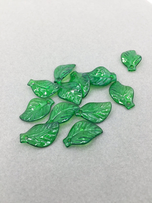 60 x Bottle Green Leaf Charms, 13x19.5mm Lucite Leaves
