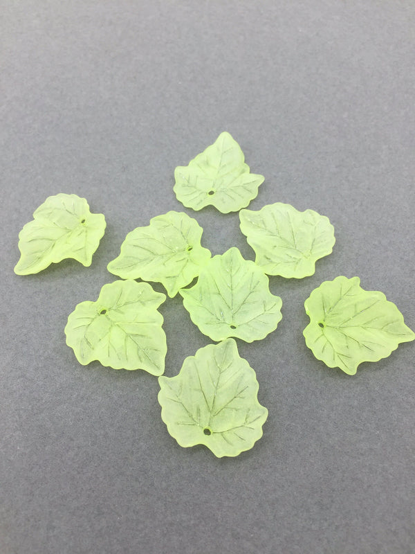 30 x Frosted Light Green Acrylic Maple Leaf Beads, 22x24mm Lucite Leaves
