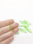 30 x Transparent Green Acrylic Leaf Beads, 10x28mm Green Lucite Leaves