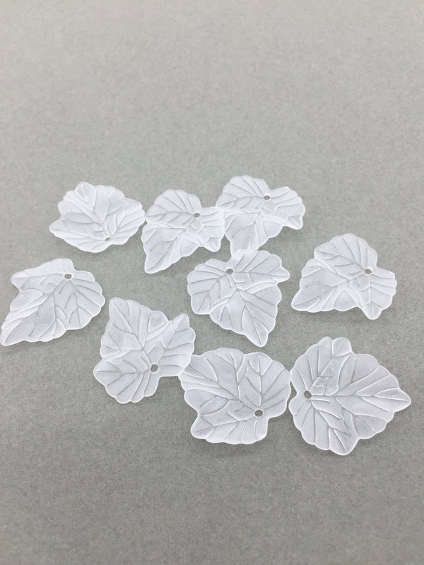 30 x Frosted White Acrylic Ivy Leaf Beads Frosted Leaf Charms 22x24mm Lucite Leaves White Leaves