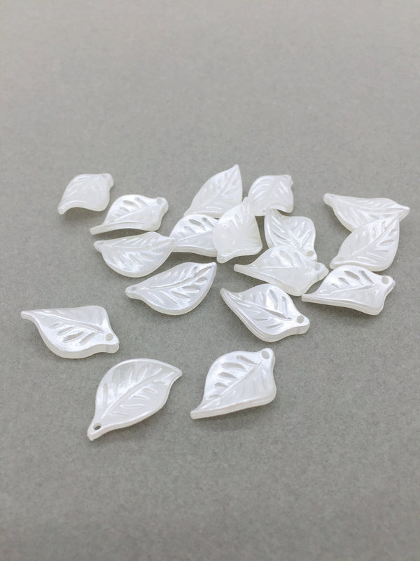 40 x Pearl White Lucite Leaf Beads, 12.5x19.5mm