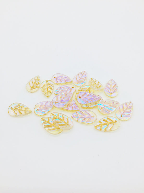 20 x Iridescent Glass Leaf Beads, 11x18mm Glass Leaf Charms
