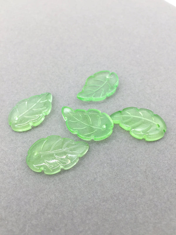 20 x Light Green Jade Imitation Leaf Beads 15x23mm Green Glass Leaf Charms Green Leaf Pendants