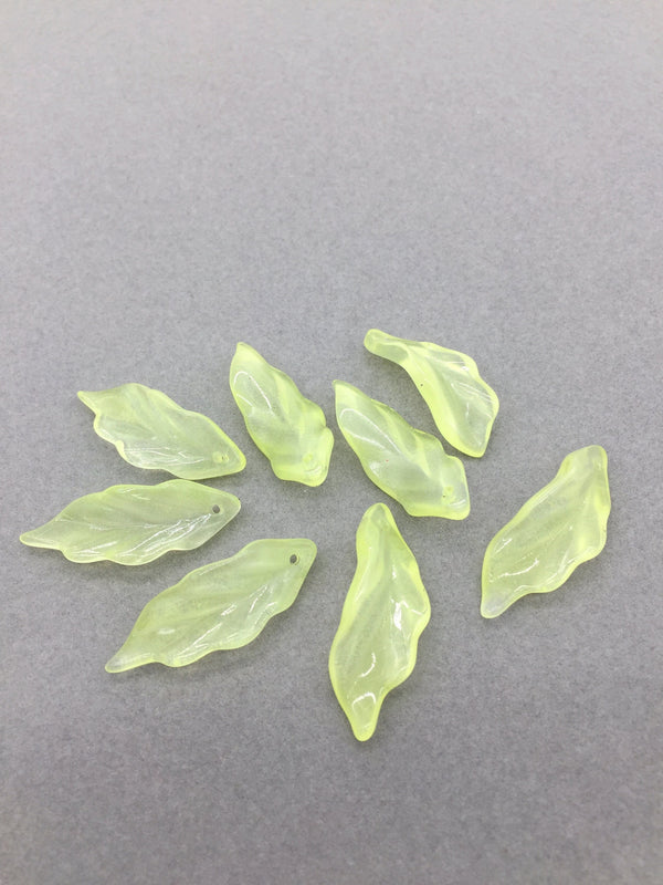 16 x Light Green Glass Long Leaf Beads, 8x33mm