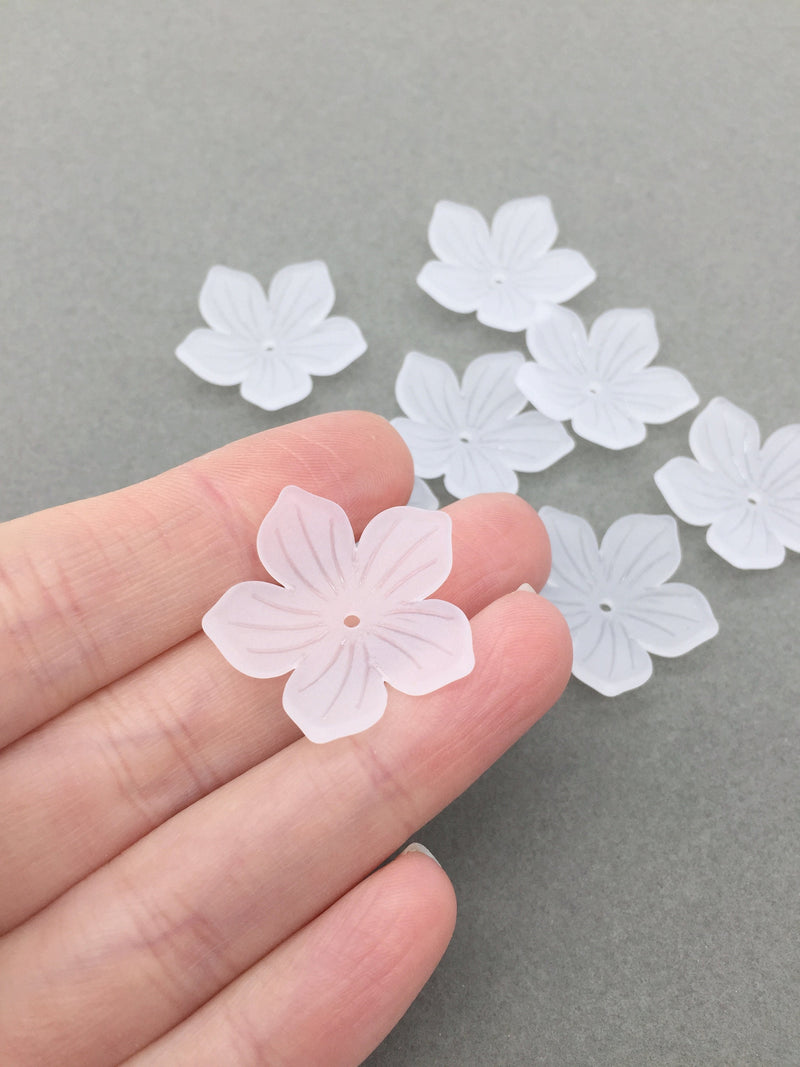 20 x Frosted White Flower Beads, 26mm Semi-transparent Lucite Flowers