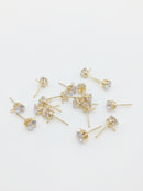 2 pairs x Gold Plated Cubic Zirconia Earring Studs with Loops (1603)