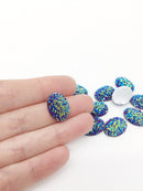 20 x Oval Resin Druzy Cabochons, 18x13mm Iridescent Blue Flatback Embellishment (2266)