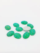 20 x Oval Green Resin Druzy Cabochon, 18x13mm Iridescent Green Flatbacks (2261)
