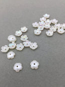 40 x Tiny Iridescent White Flower Beads, 8mm (0628)