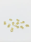 2 x 18K Gold Plated Tiny Star Charms with Cubic Zirconia, 10x8mm (0394)