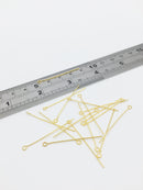 50 x 18K Gold Plated Brass Eye Pins, 38x0.7mm (3331)