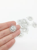 2 x Rhodium Plated Celestial Sun Pendants, 25x22mm (3355)