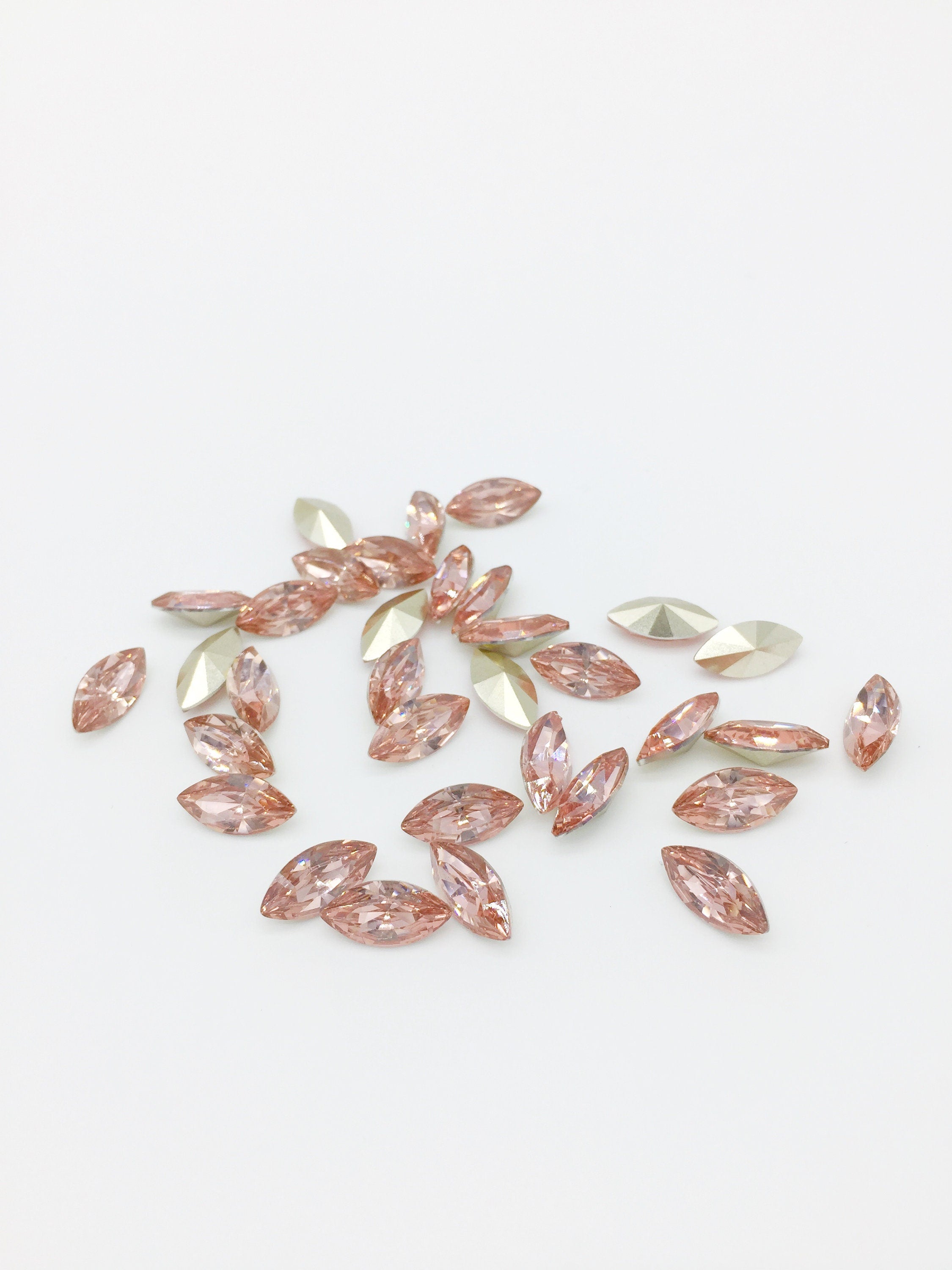 24 x 6x12mm Light Pink Crystal Navette Rhinestones, Foiled Back (2257)