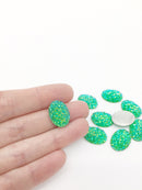 20 x Oval Green Resin Druzy Cabochon, 18x13mm Iridescent Green Flatbacks (2261)