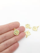 1 x 18K Gold Plated Cubic Zirconia Coin Moon and Star Charm, 18x15.5mm (2876)