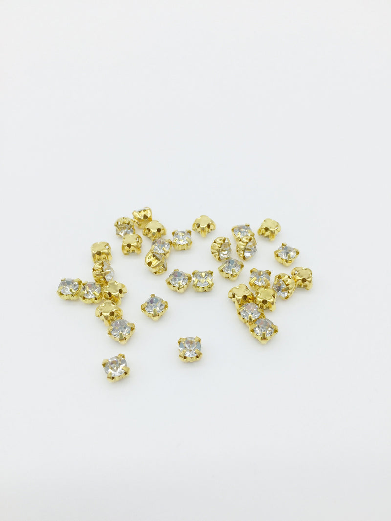 72 x 4.4mm Clear Glass Rhinestones in Gold Sew-On Setting (1825)