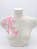 Pink Beaded Lace Applique, Floral Lace Patch with Sequins